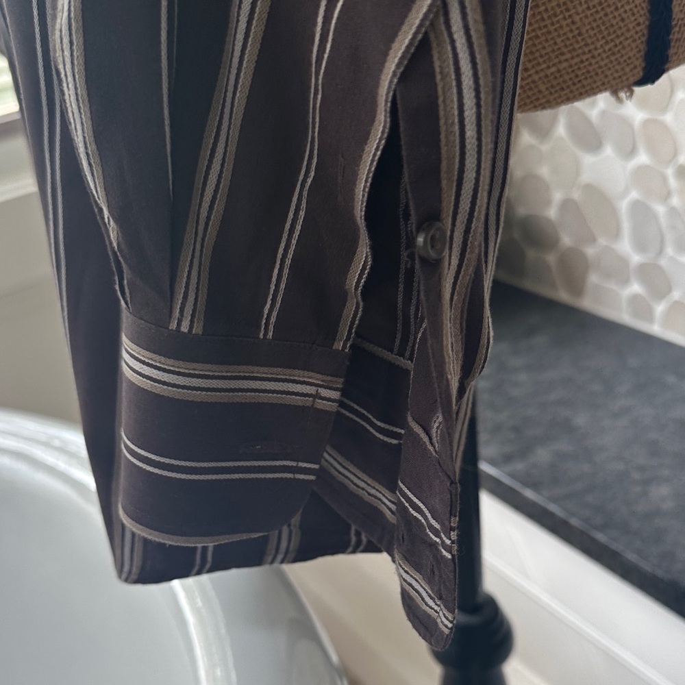 Beverly Hills Polo Club Dark Brown Striped Shirt - Picture 4 of 6